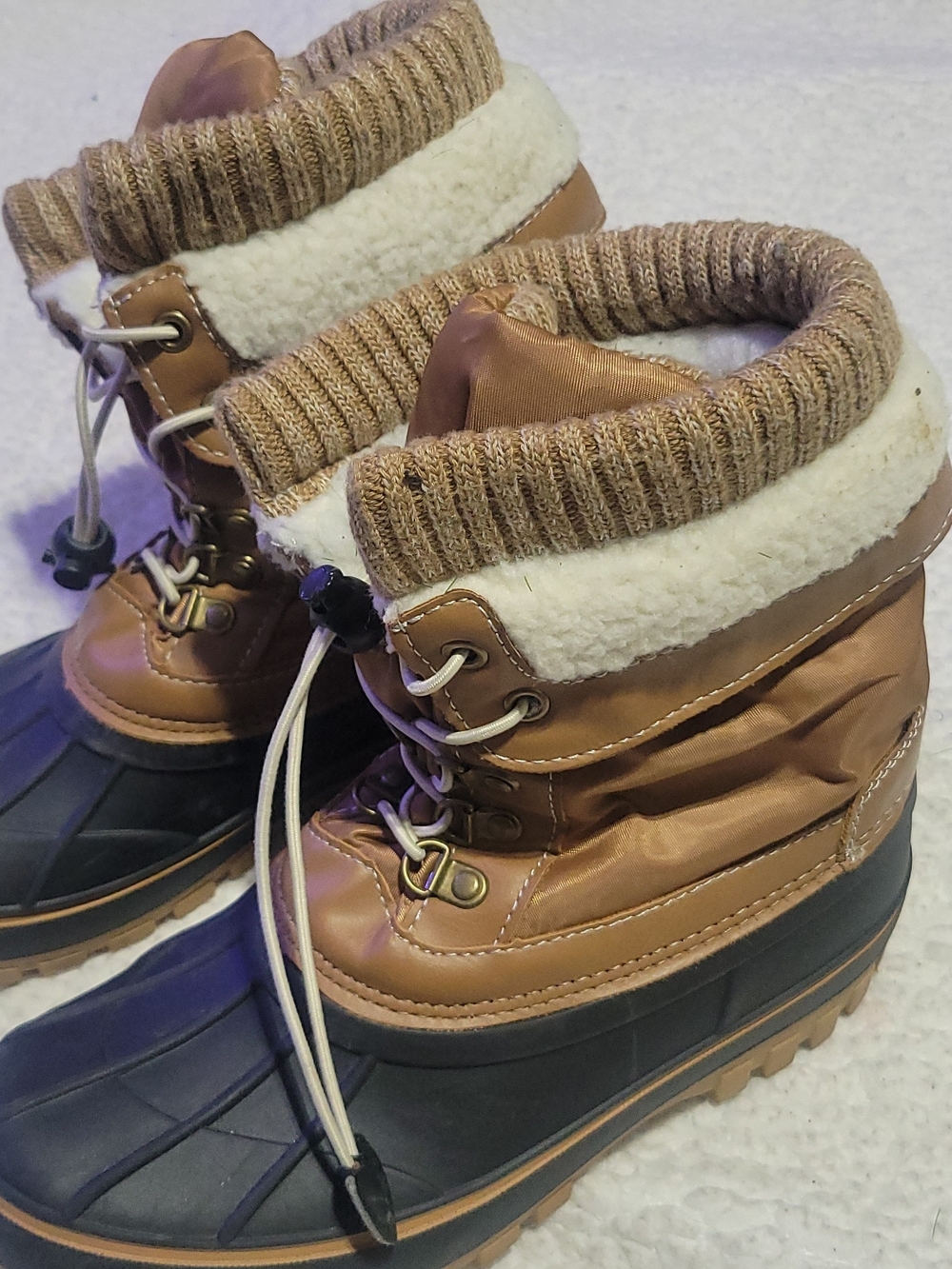 Kids Tan and Black Insulated Winter Boots with Sherpa Cuff